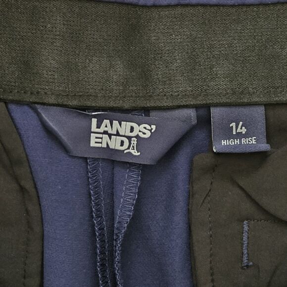 Lands End High Rise Bi Stretch Pintuck Pencil Ankle Pants Blue 14 Elastic Waist - Picture 9 of 12